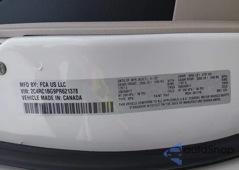 2023 Chrysler Pacifica Touring L из США, поврежденный, VIN 2C4RC1BG9PR621378